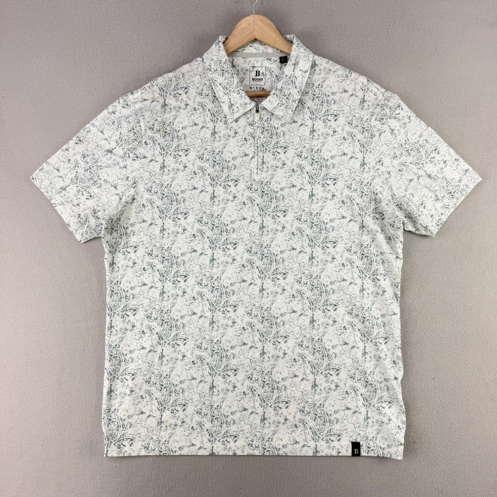BOGGI B Tech Golf Polo Mens XL White Paisley 1/4 Zip Performance Tech Stretch